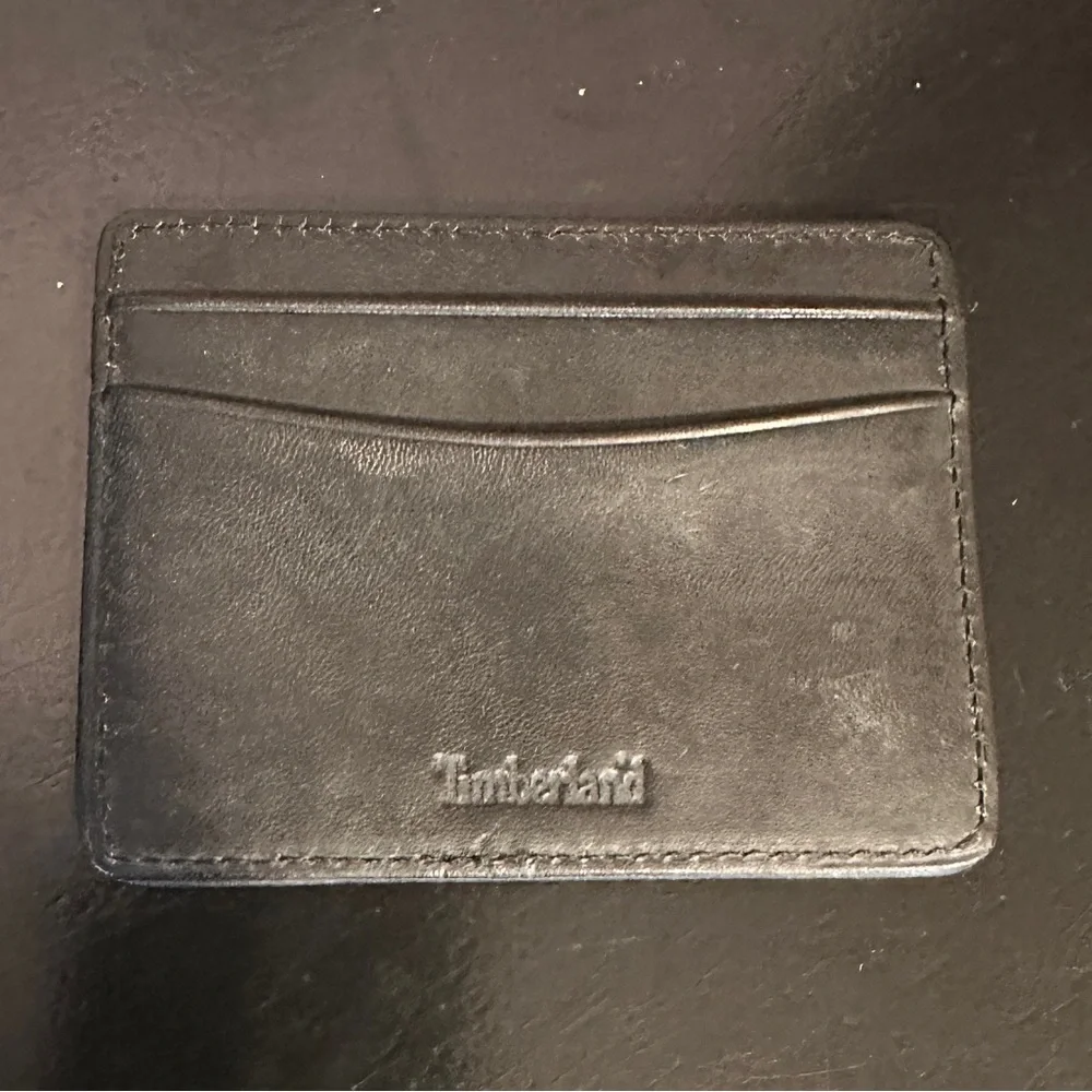 Timberland Credit Card Holder Black Leather Thin Pocket License Slim 4 Slot